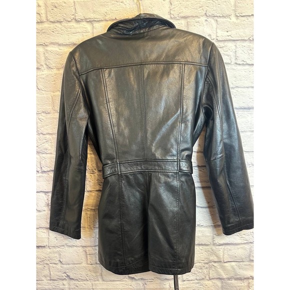 Jacqueline Ferrar Wilsons Leather Women's Black Leather Belted Coat Medium - Picture 2 of 10